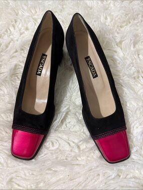 Escada Black Suede Pumps with Fuchsia Patent Toe Cap size 9 B